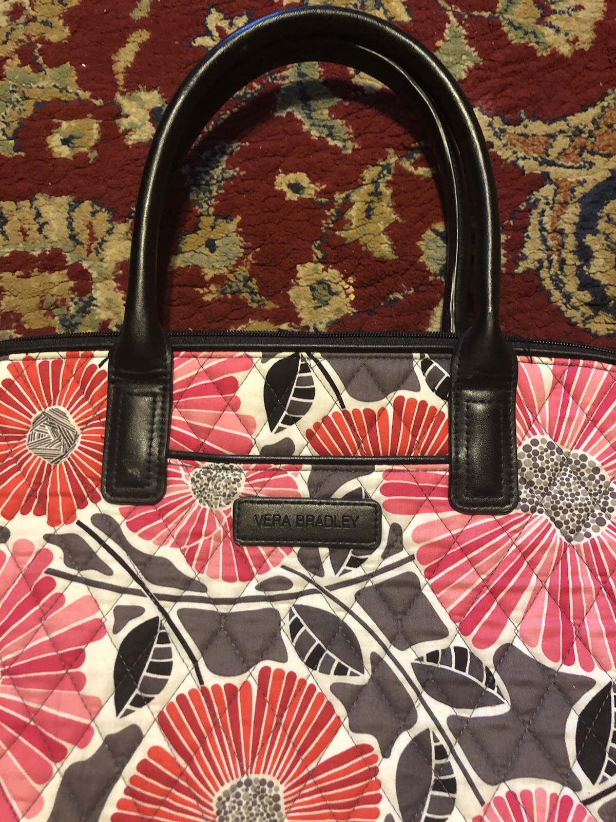 Vera Bradley Large Grand Tote Cherry Blossoms Pattern Leather Handles.