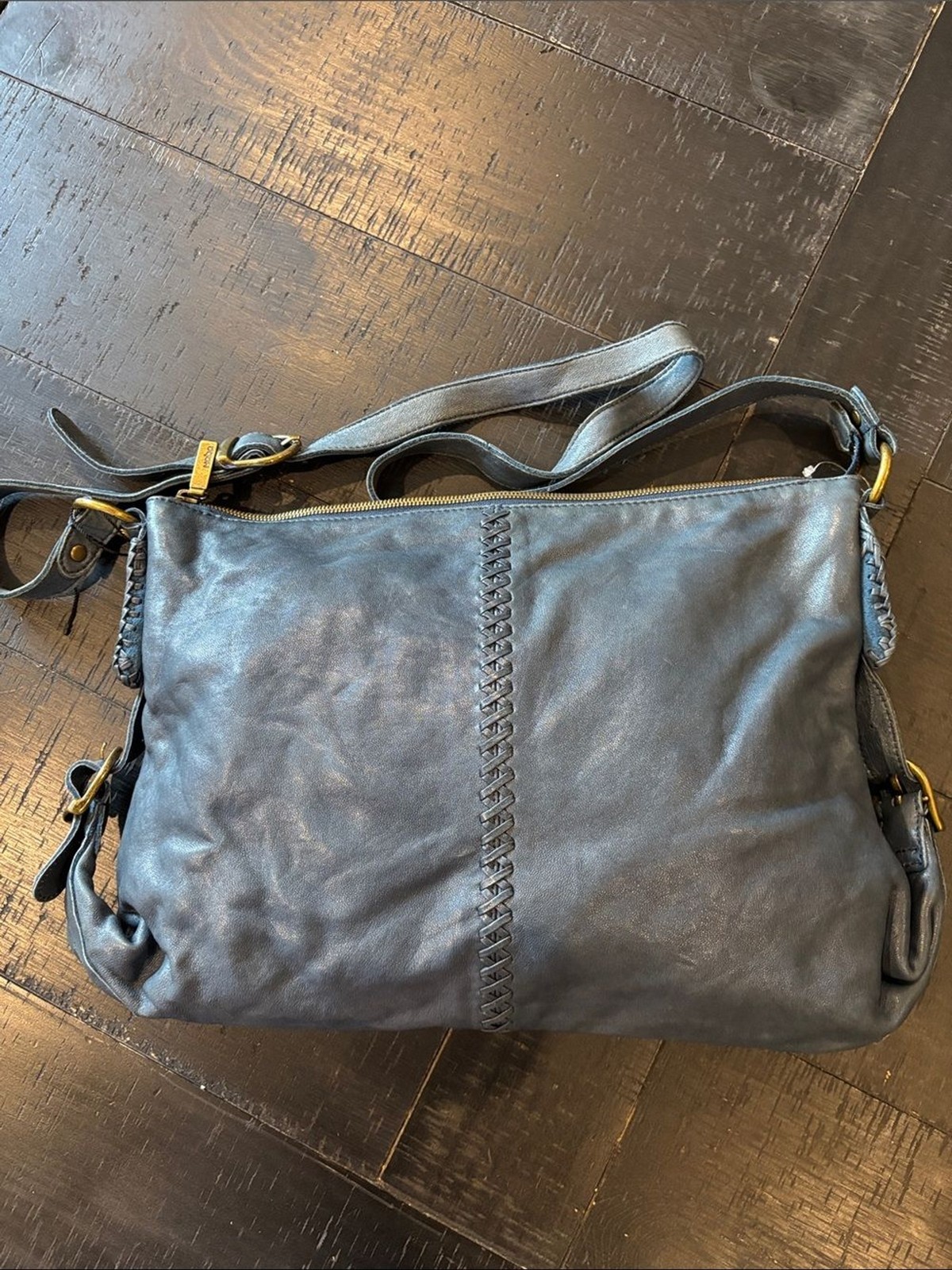 NWOT Hobo Denim Blue Leather Boho Antique Gold Crossbody Western Bag Purse