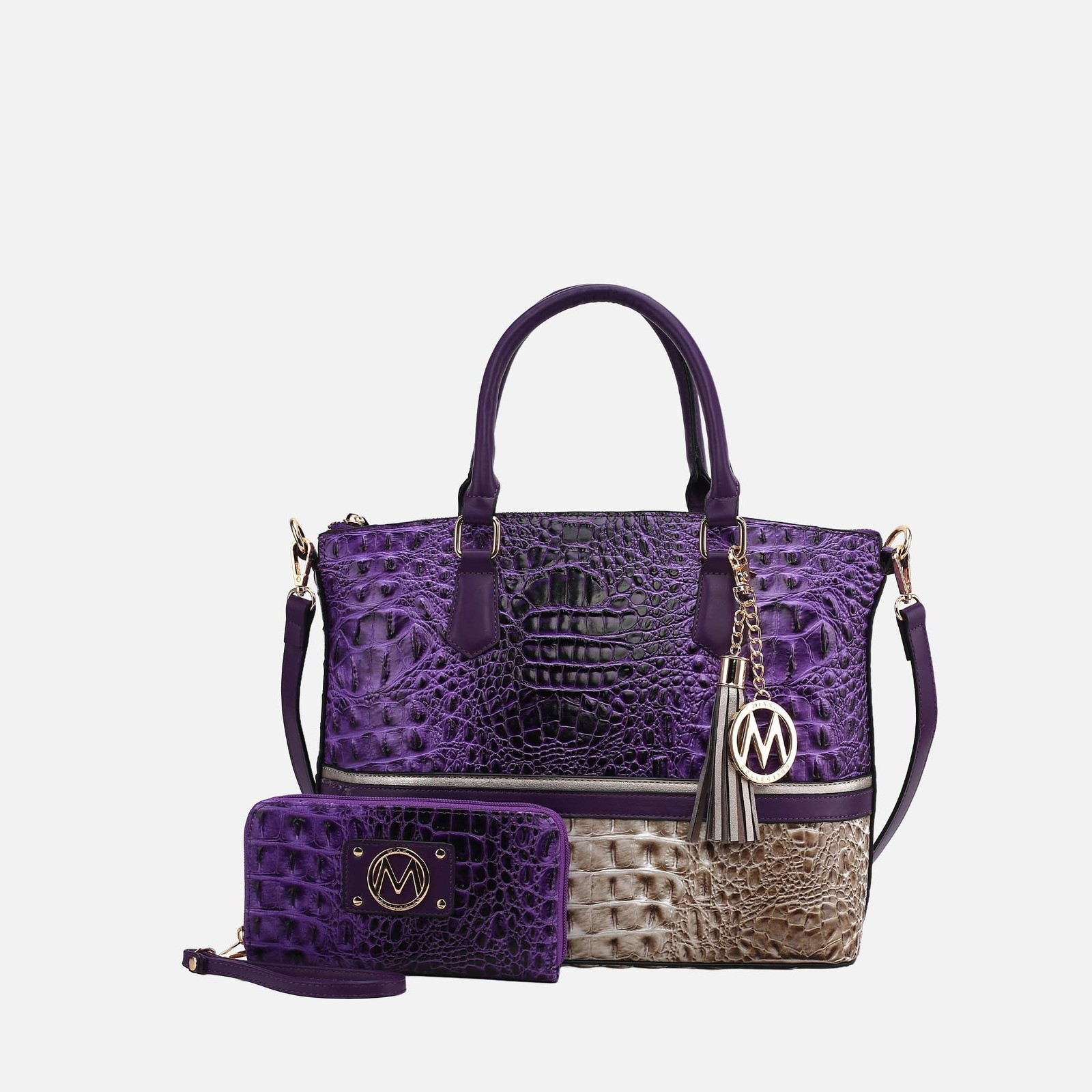 Petite-Fit Structured Satchel Set | Croc-Embossed Vegan Leather & Wallet