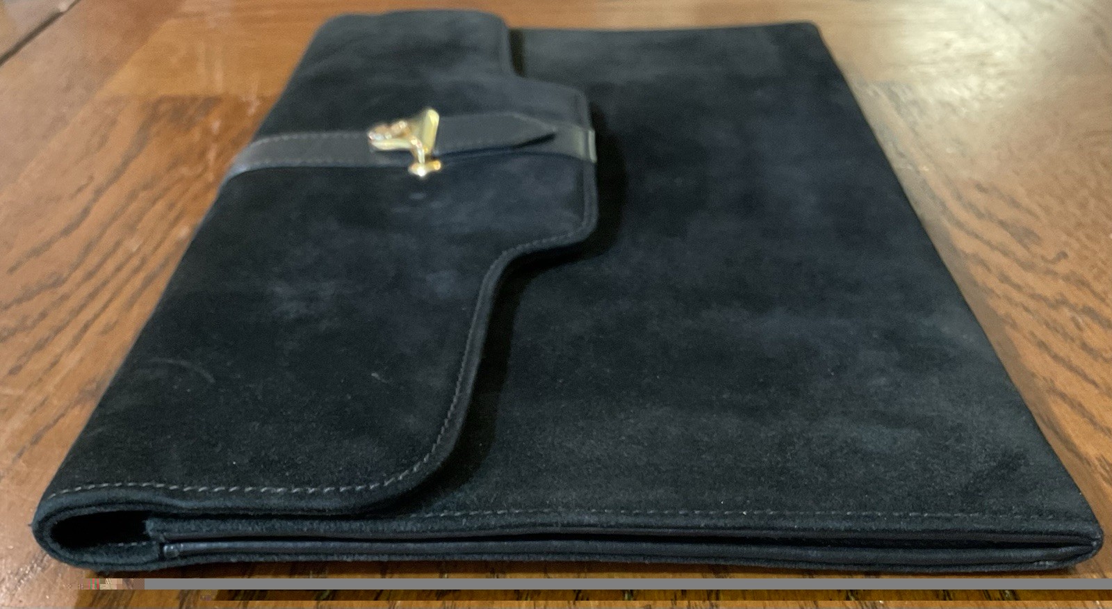 Vintage Gucci Black Suede Clutch, 11 1/2 by 7″, Leather Lining, Made in Italy