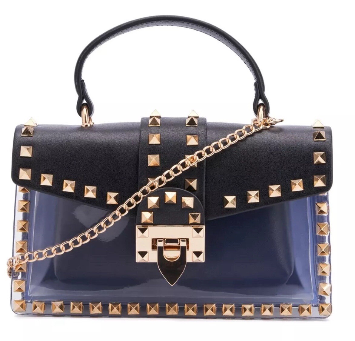 Black And Gold Clear Studded Cross Body Purse/small Bag/bag Small/
