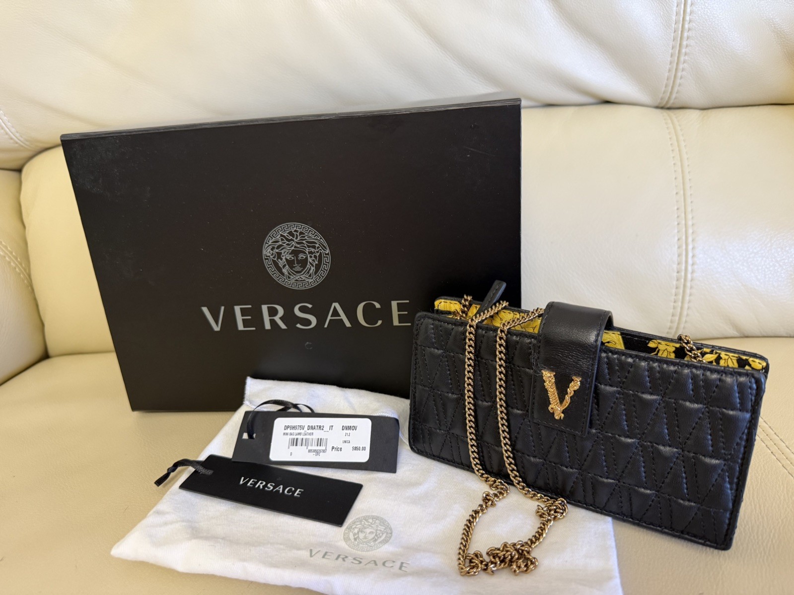 Versace Virtus Mini Bag In Black Quilted Leather new