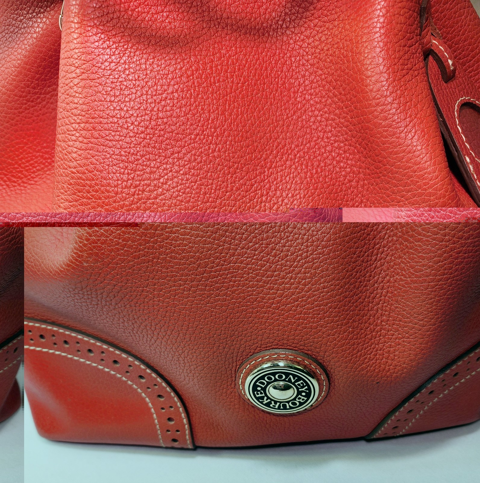 Dooney & Bourke Pebble Leather Red Tassel Satchel • Raised Button Logo J7343515