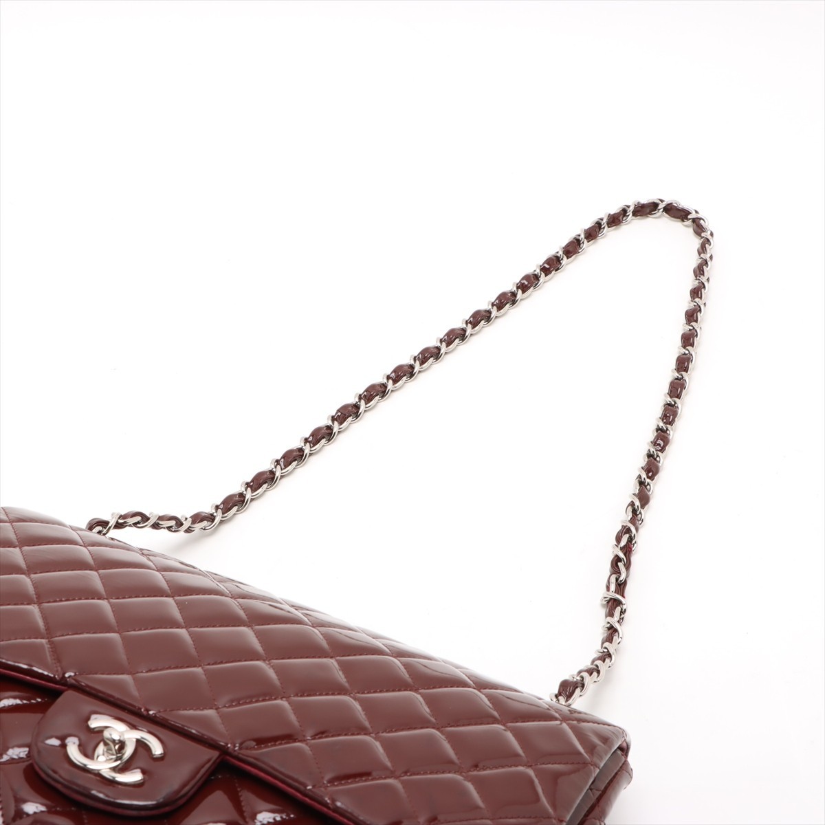 CHANEL Large Matelasse Patent Leather Bordeaux Gold Hardware Single Flap Double