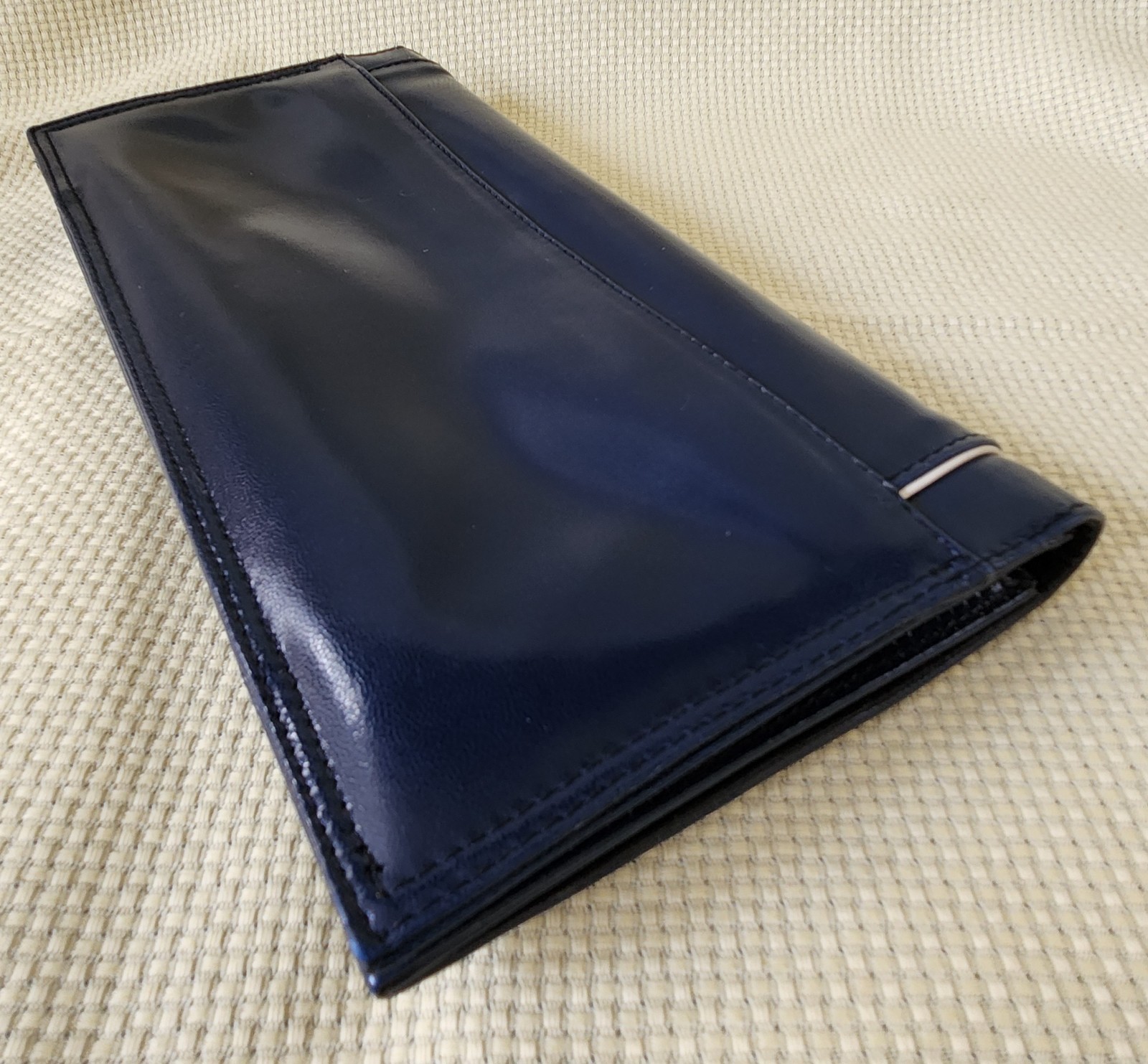 VTG Pierre Cardin Paris Navy Leather Envelope Clutch Gold Logo Made in Italy 70s