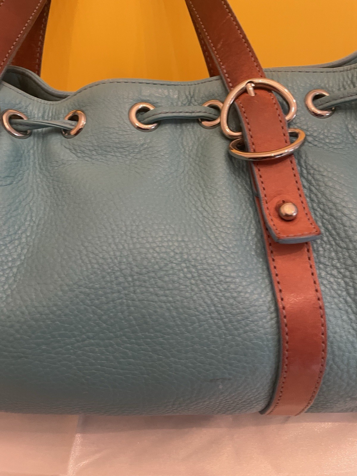 VTG Kenneth Cole Turquoise/Ocean Color Leather Double Strap Hand Shoulder Purse
