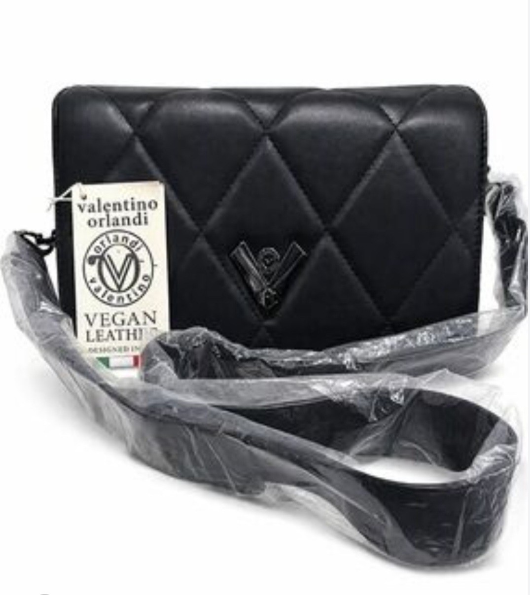 $279 NWT Valentino Orlandi Crossbody Bag Black Quilted Vegan Leather Purse