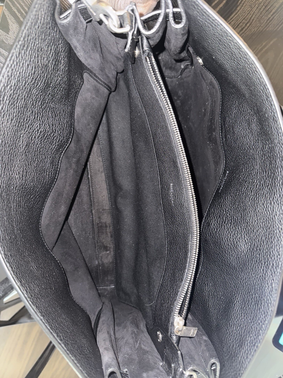 Saint Laurent Black Pebbled Large Satchel Top Handle Shoulder Strap Lock Zip