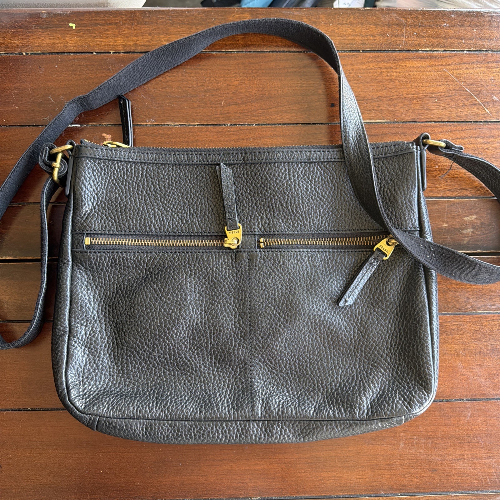 Fossil Elise Crossbody Handbag Black Pebbled Leather Shoulder Bag