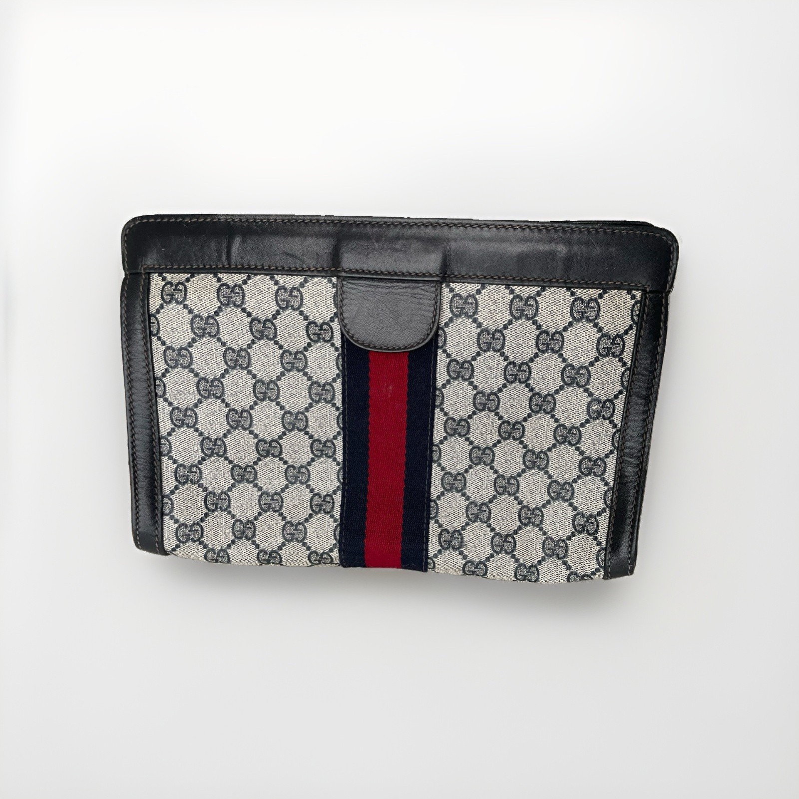 Gucci GG Pattern Web Stripe Zip Clutch Pouch Beige/Black Red Navy Blue Lined
