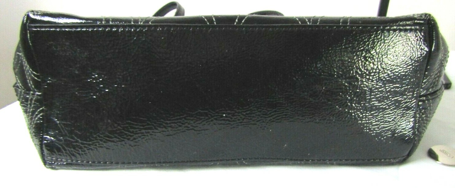 Coach F19198 Signature Sis Stitch Black Patent Leather Medium Tote Shoulder Bag!