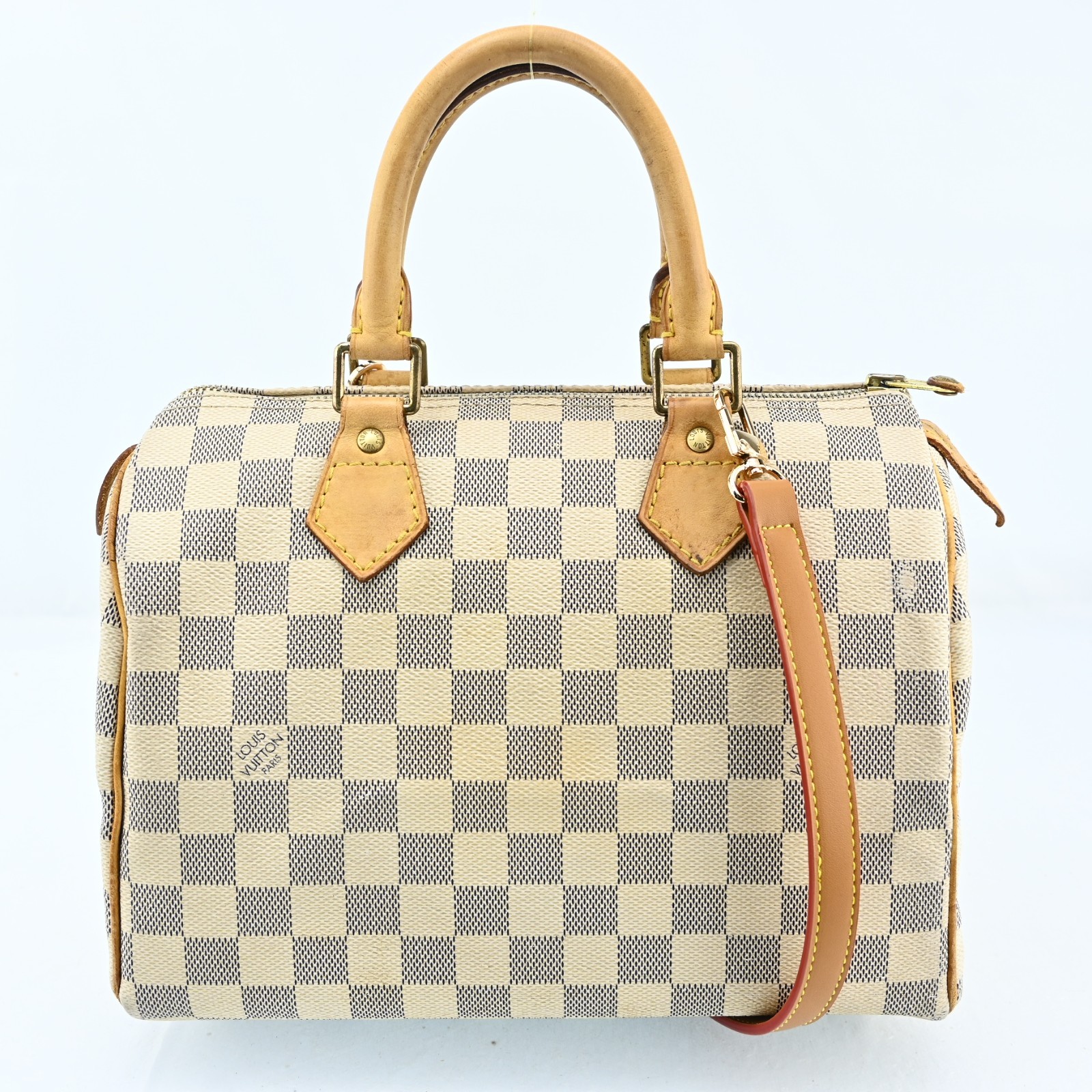 Louis Vuitton Damier Azur Speedy 25 Leather Fabric Brown Handbag N-3025YTS808