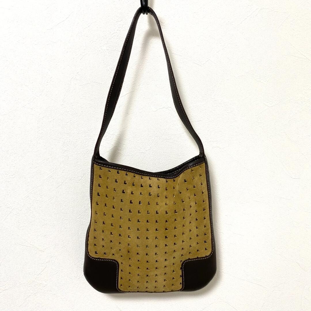 Loewe Anagram Perforated Suede Leather Shoulder Bag Beige Brown Spain from Japan