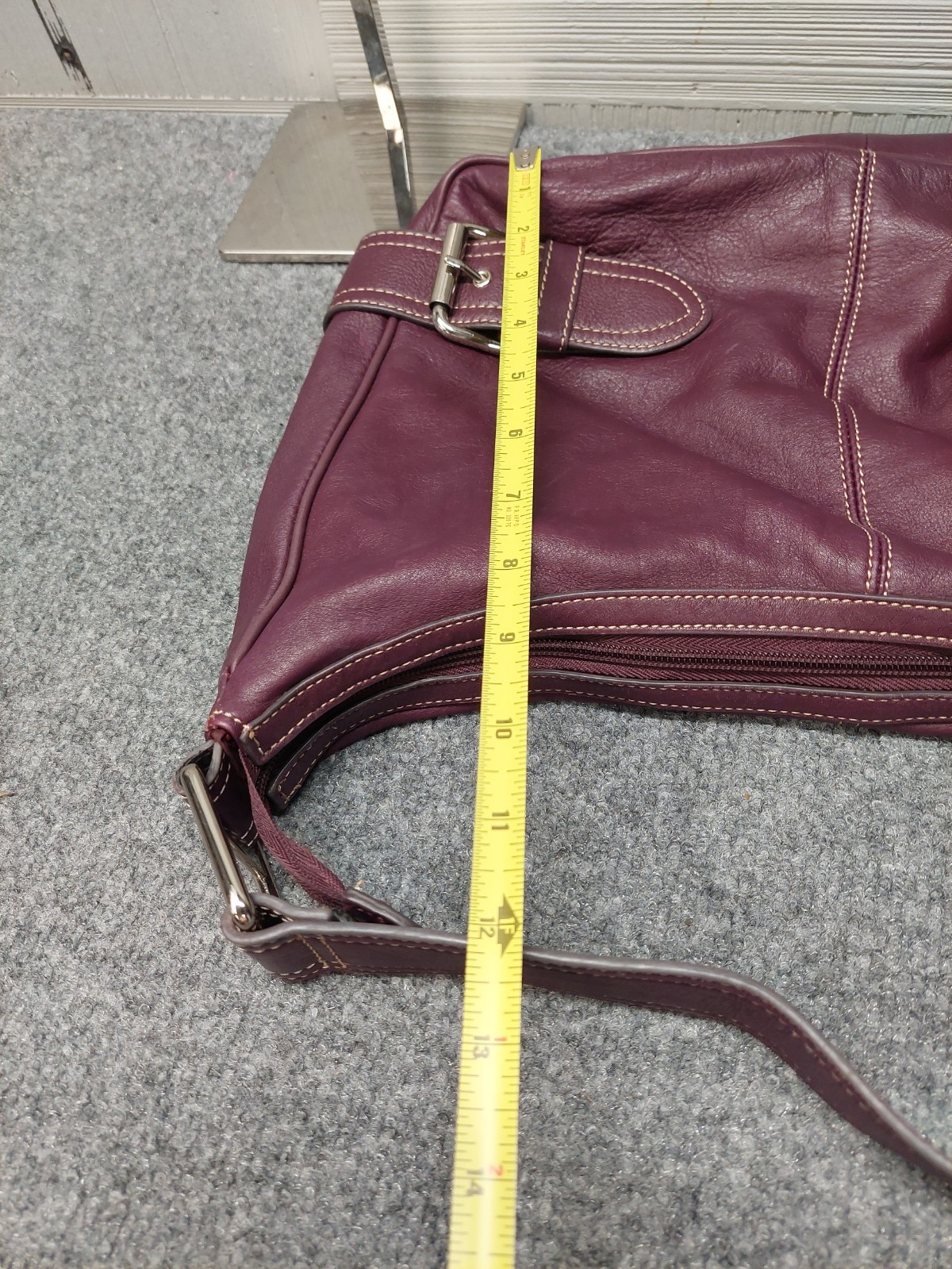 Franco Sarto Women Shoulder Bag Burgundy Genuine Leather Belted Buckle Y2K