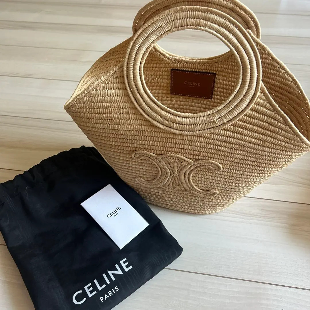 Celine Pleated Panier Raffia Basket Bag 2025SS Woven Straw Tote Unused Japan