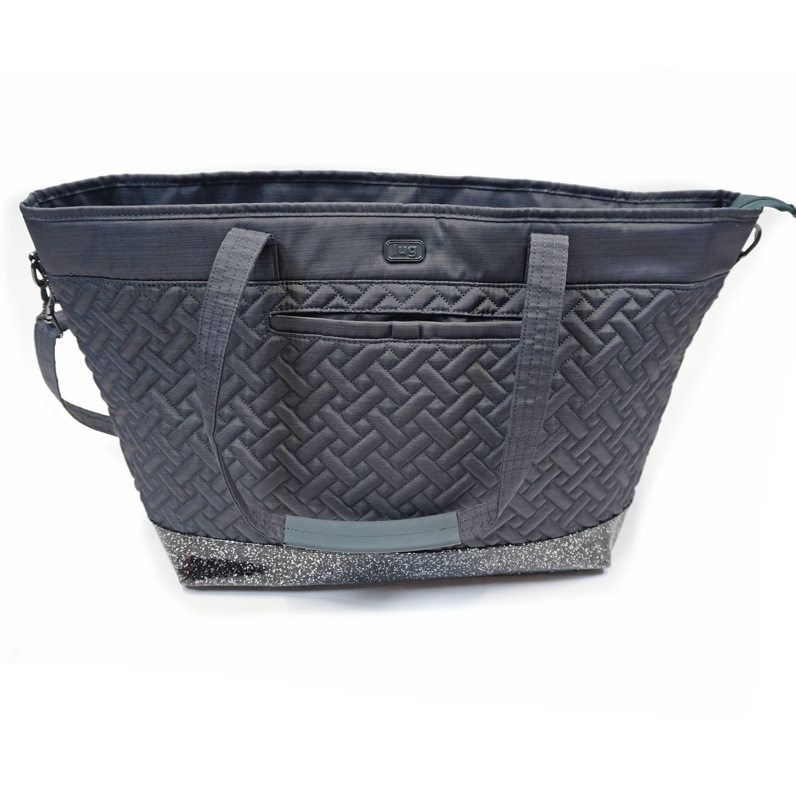 ❤️ Lug Avion Brushed Gray Travel Tote Glitter Bottom Quilted Weekender XL