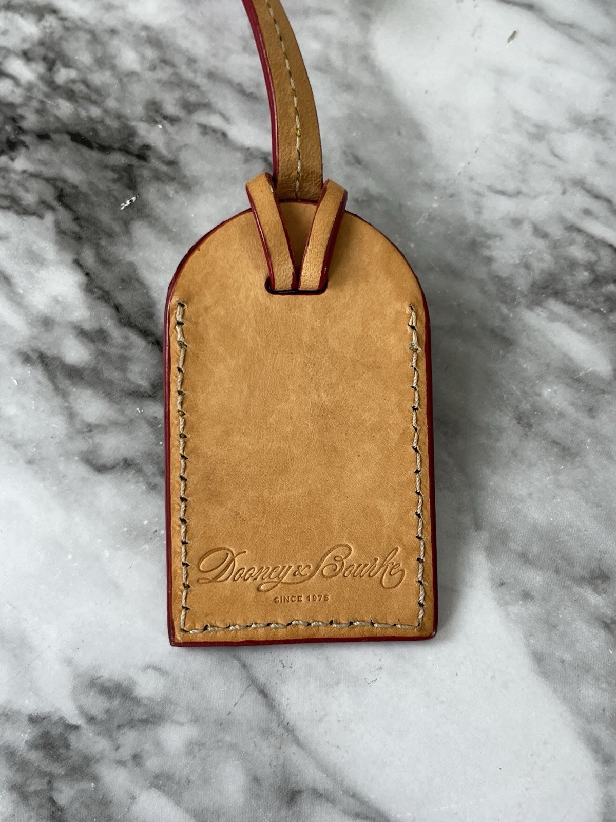 Dooney And Bourke Tan Leather Luggage Tag Hangtag Fob Adjustable Strap Handbag