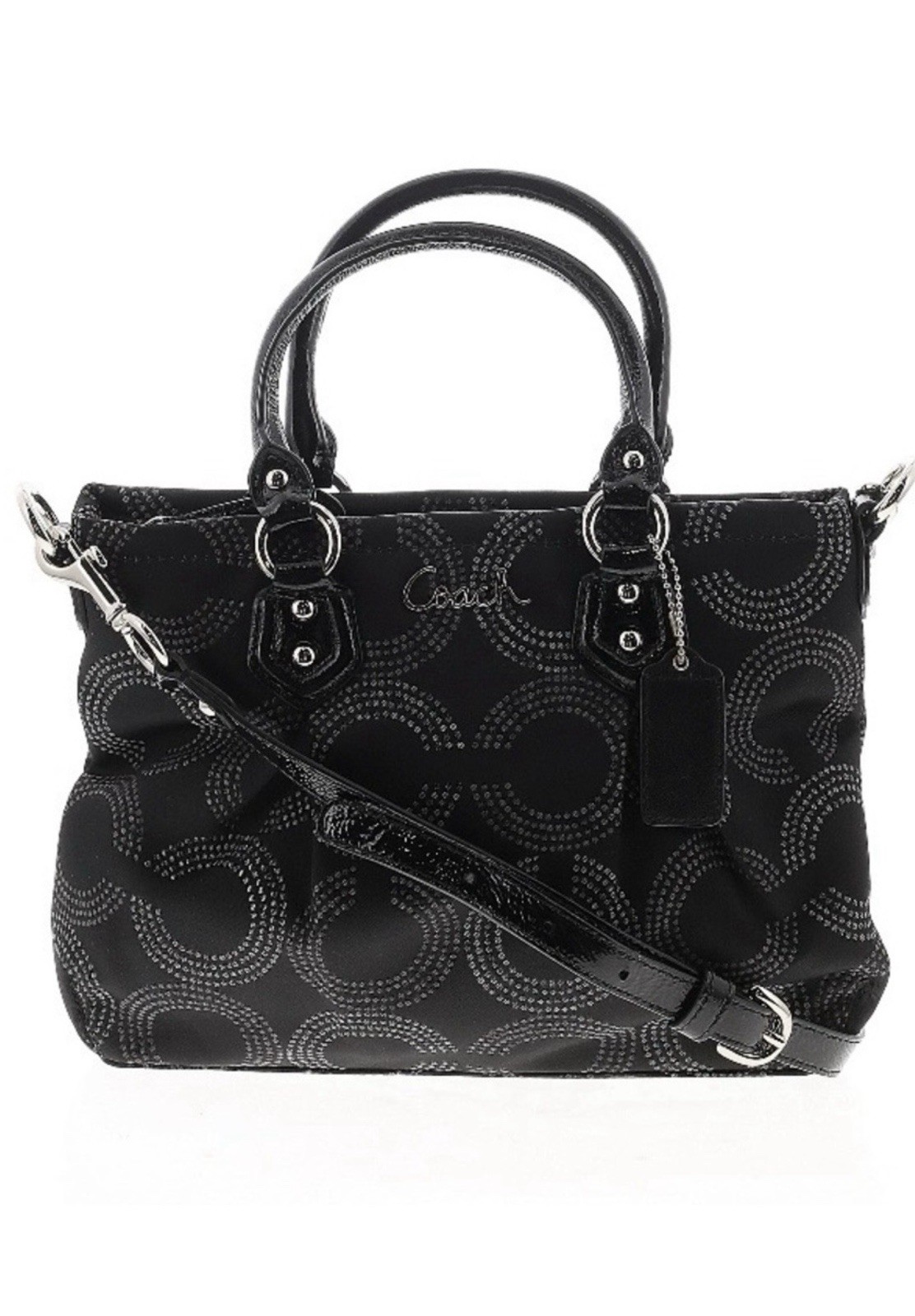 Coach Black Op Art Fabric and Patent Leather Sophia Satchel