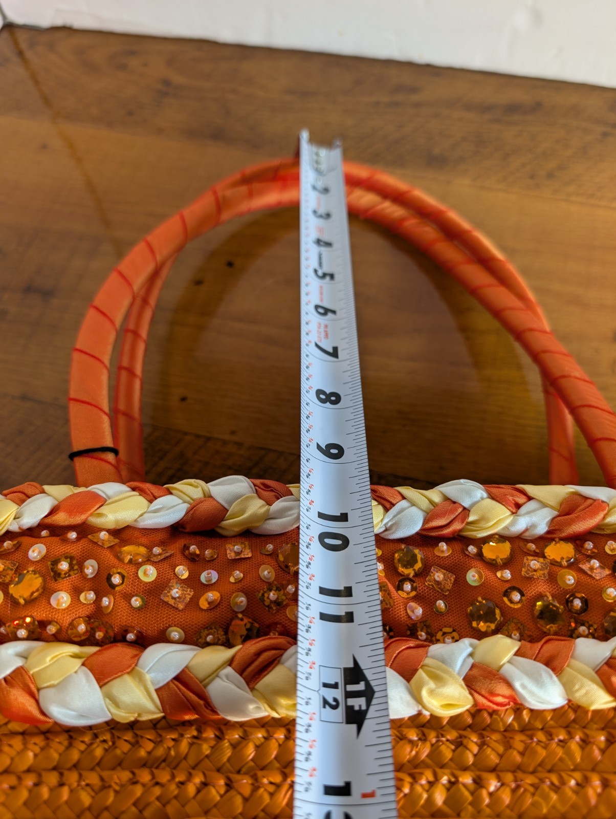 Beaded Raffia Beach Bag/Orange Sun N Surf/Vintage/New Tag