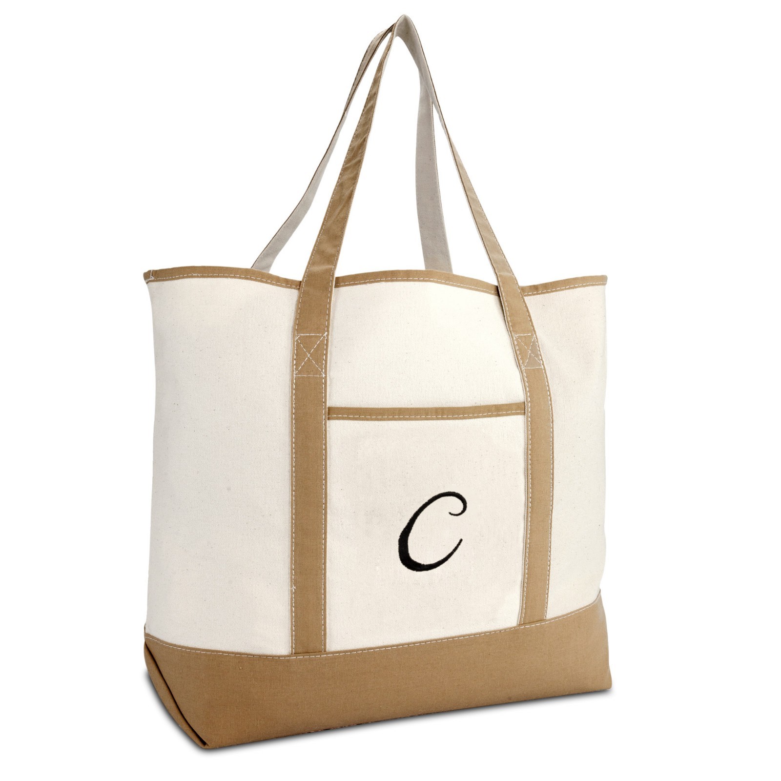 DALIX Women’s Natural Tote Bag Shoulder Bags Brown With Monogram Letter A – Z