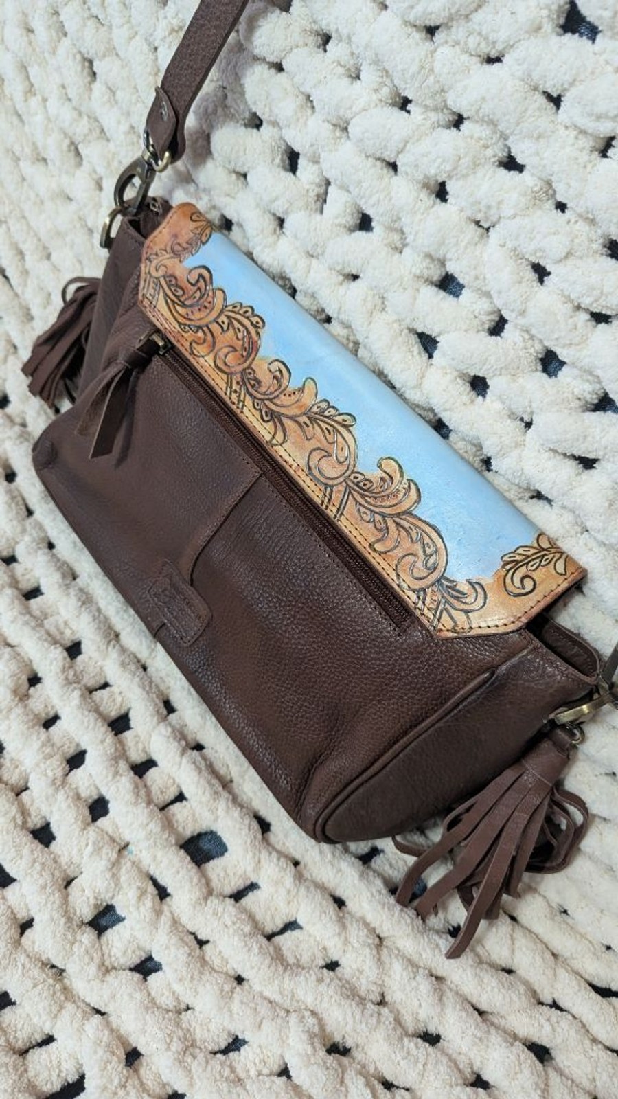 American Darling Longhorn Crossbody Purse | Hand Painted Leather Western Bag