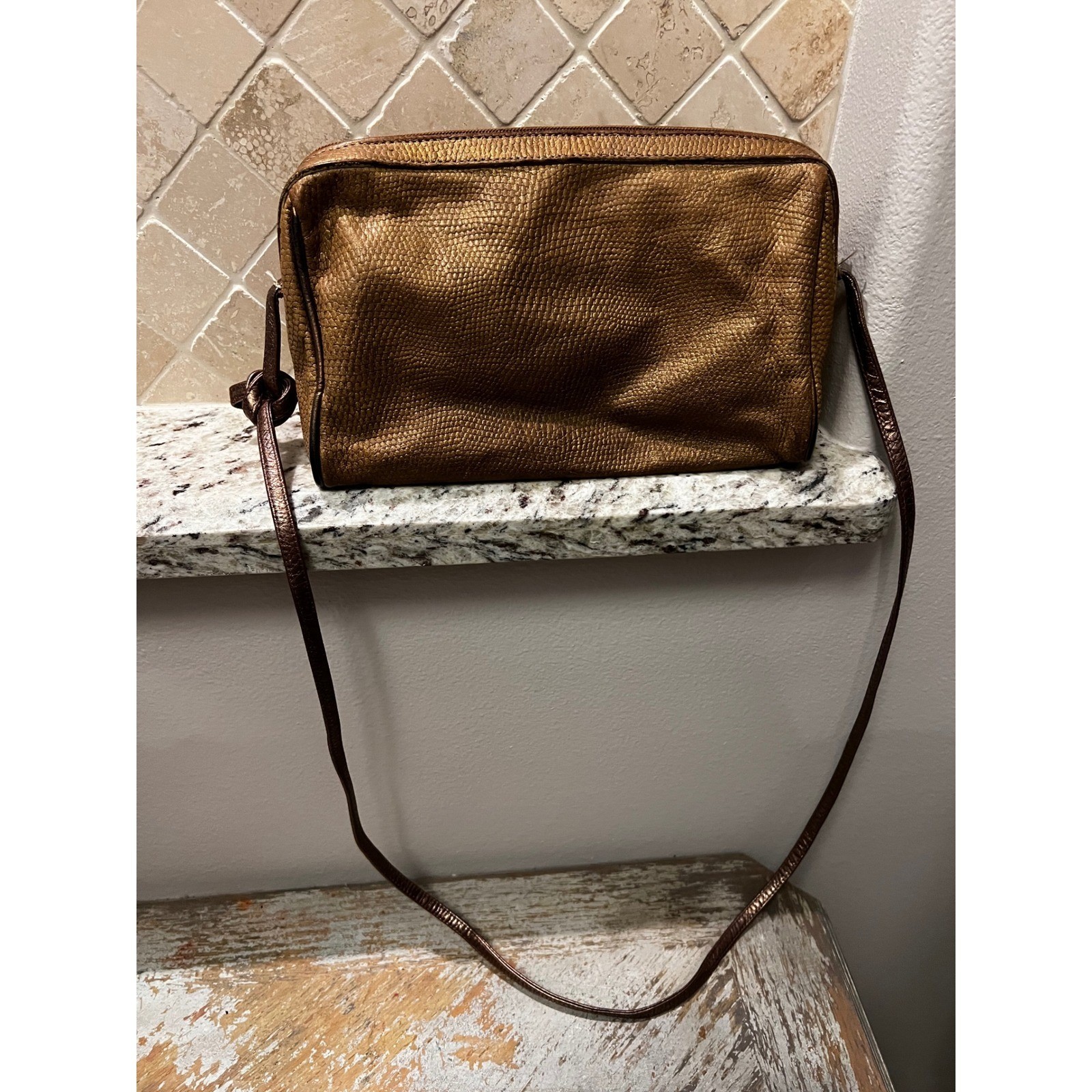 Carlos Falchi Mixed Exotic Skin Patchwork Crossbody Metallic Bronze Python VTG