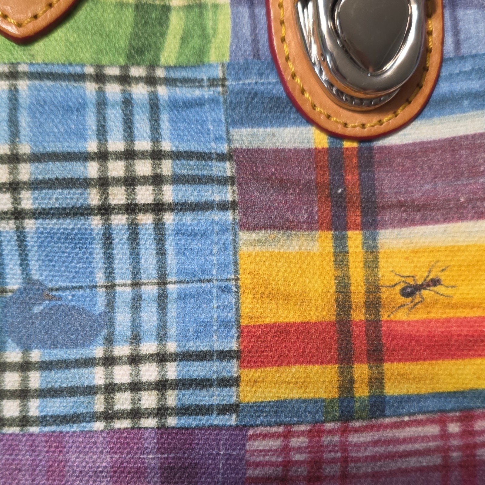 Dooney & Bourke Plaid Multicolor Satchel Zip Double Handles Pockets Red Lining