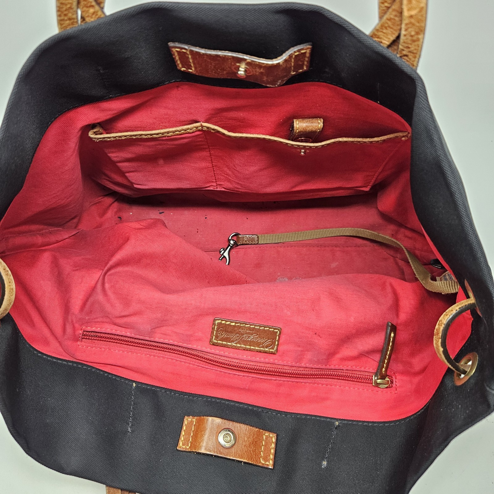 Dooney & Bourke Black Nylon Shopper Tote Bag Brown Leather Braided Duck Logo