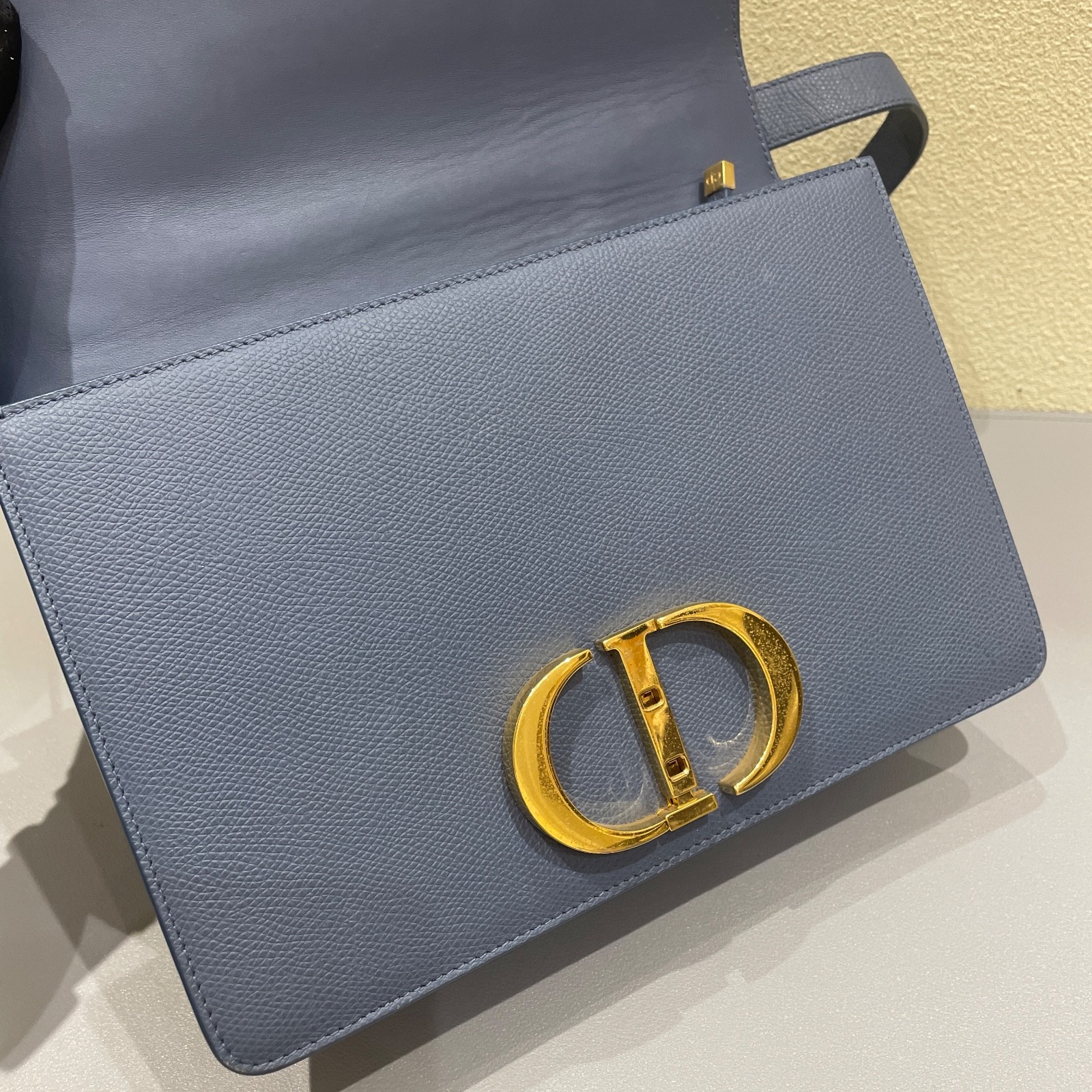 CHRISTIAN DIOR 30 Montaigne Box Bag Blue Calfskin Leather Crossbody Bag