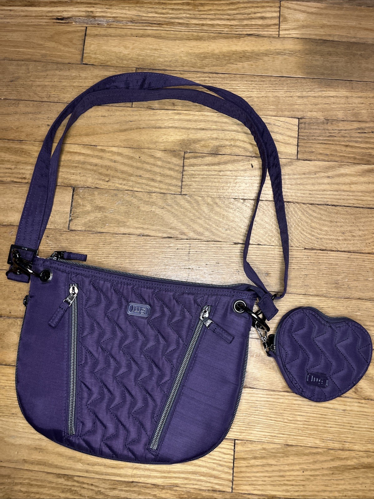 Lug Swivel Convertible Crossbody Bag Purple With Heart Change Purse