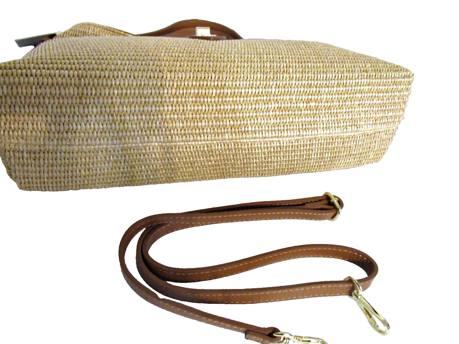 ITALIAN GENUINE LEATHER & RAFFIA HANDBAG SHOULDER BAG PURSE – MADE IN ITALY