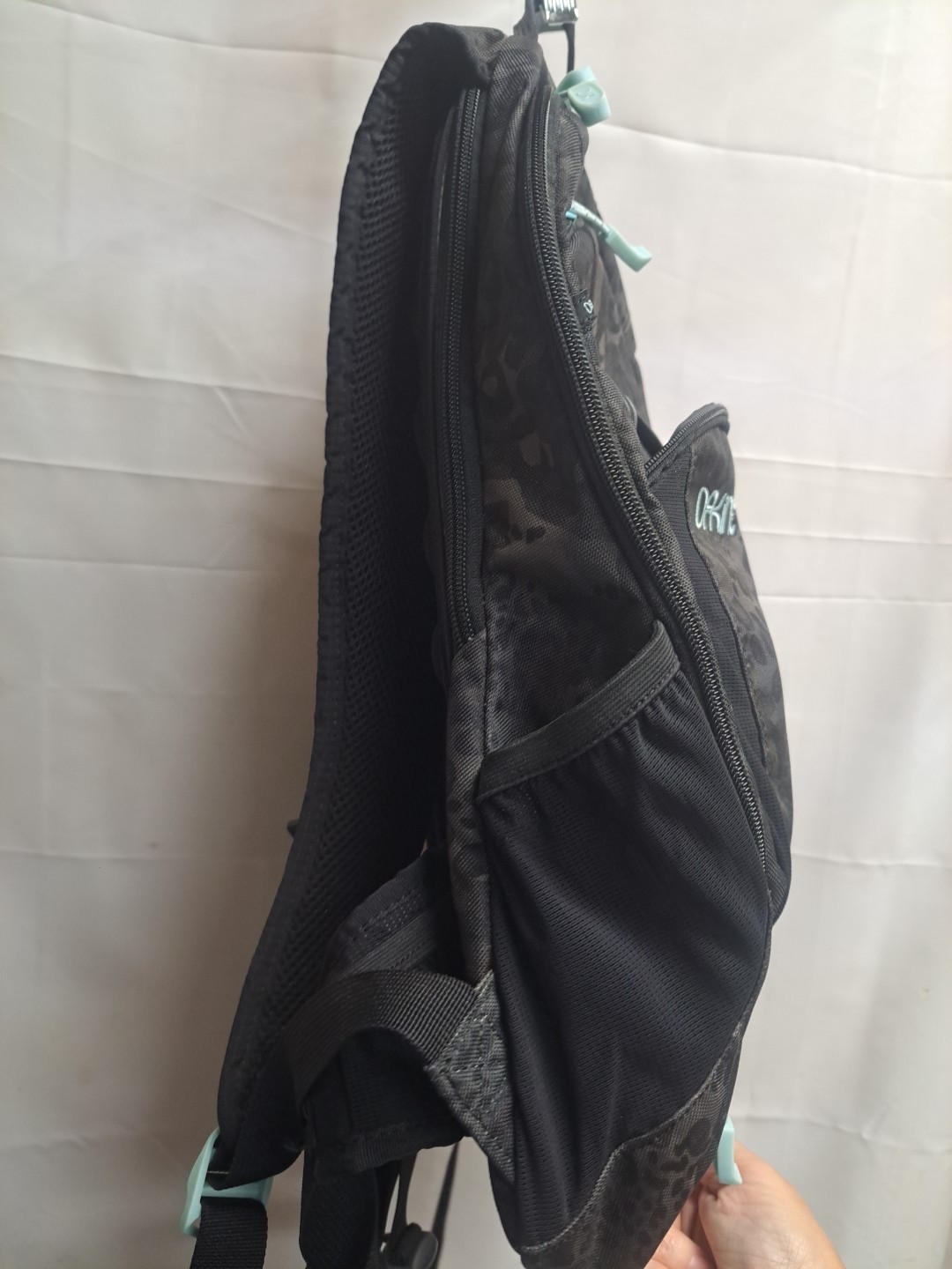 Dakine Black Leopard Print 18inch Back Pack With Light Blue Accents