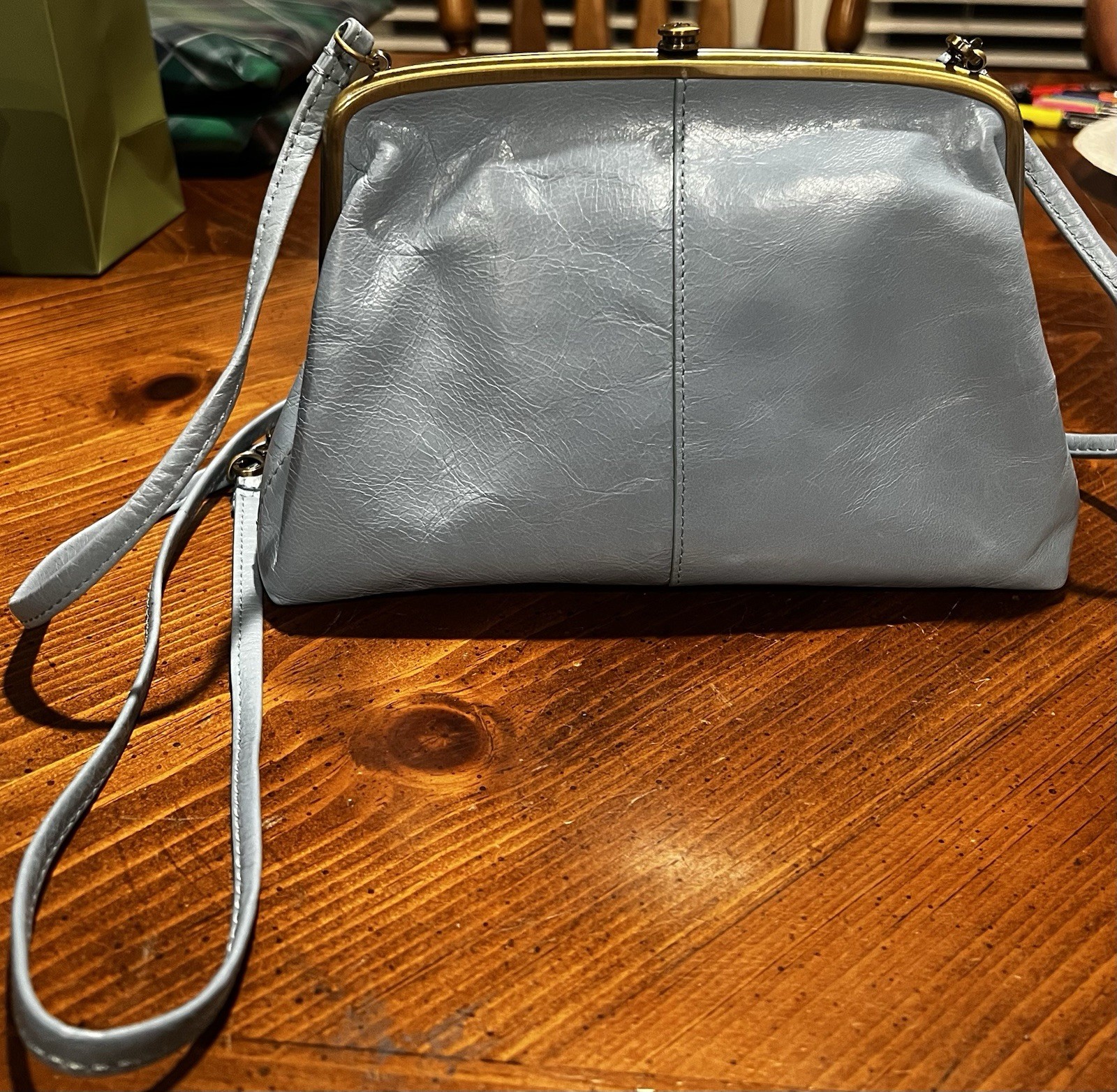 New! HOBO Lana Blue Mist Leather Mini Bag Kiss Lock Boho Purse w/ Tags