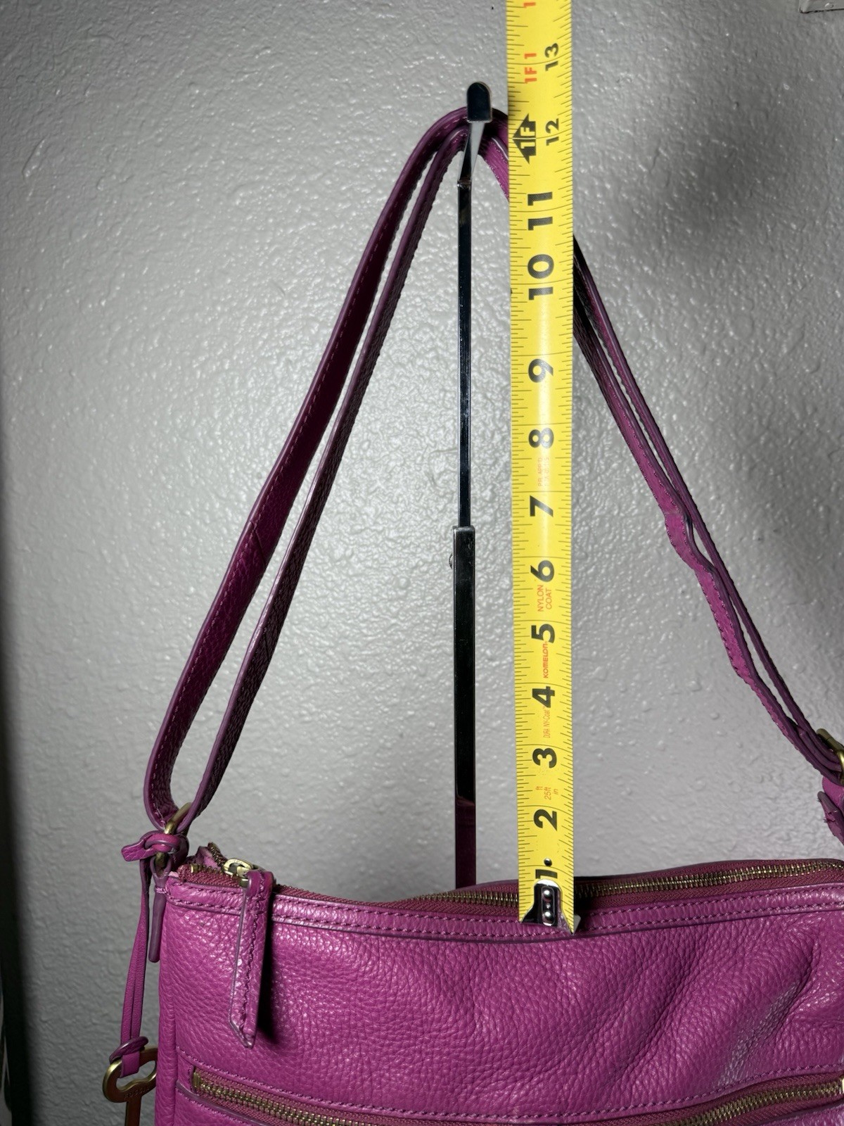 Fossil Erin Fuchisa Pink Pebbled Leather Crossbody Purse Bag Double Pocket Front
