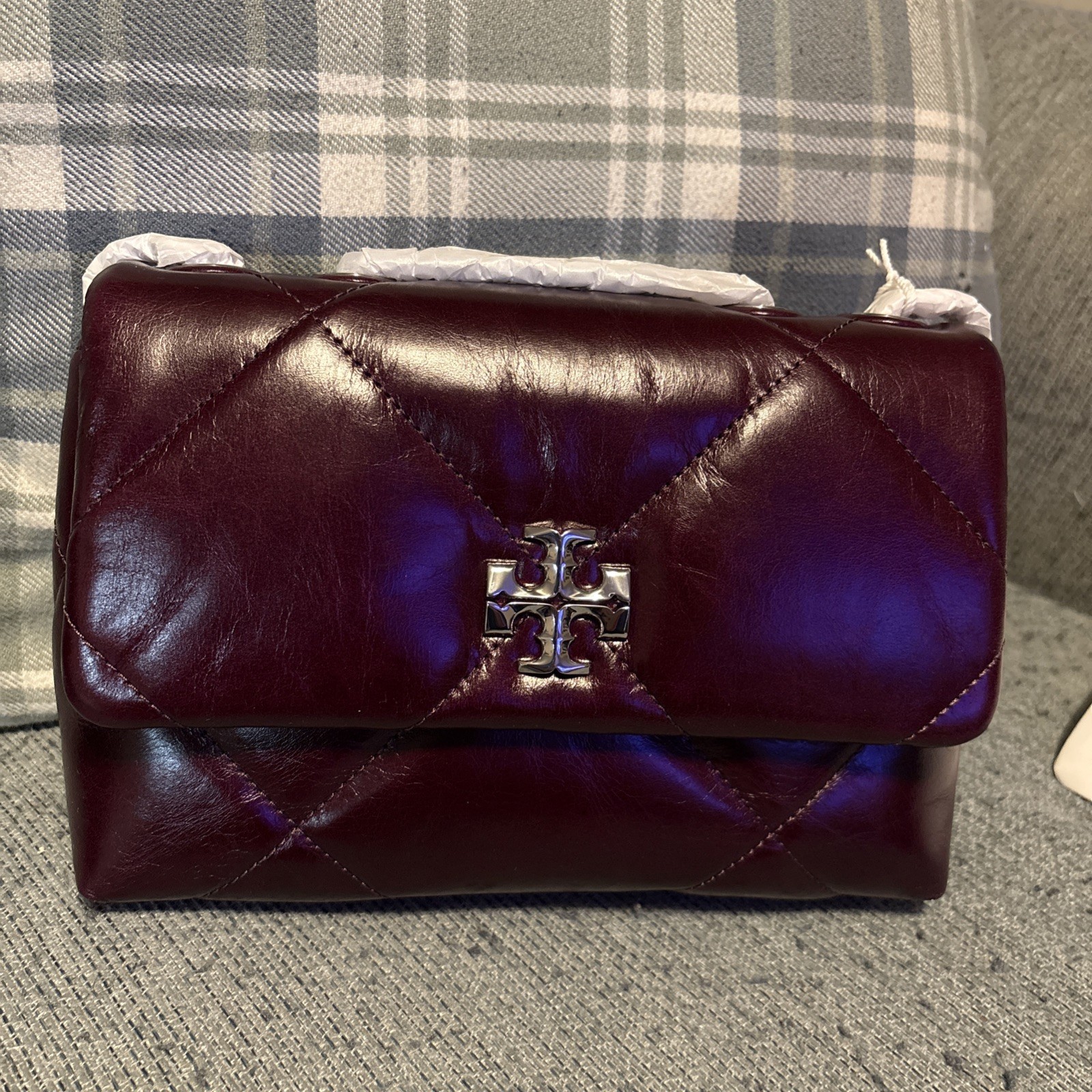 NWT Tory Burch Small Kira Diamond Quilted Convertible Dark Carmine Shoulder Bag