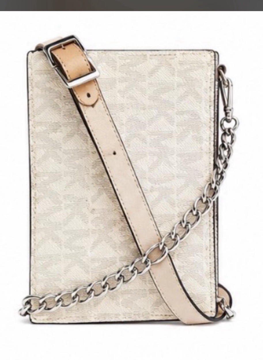 Michael Kors Logo Small Crossbody Bag Cream Zip w/ Chain & Detachable Strap