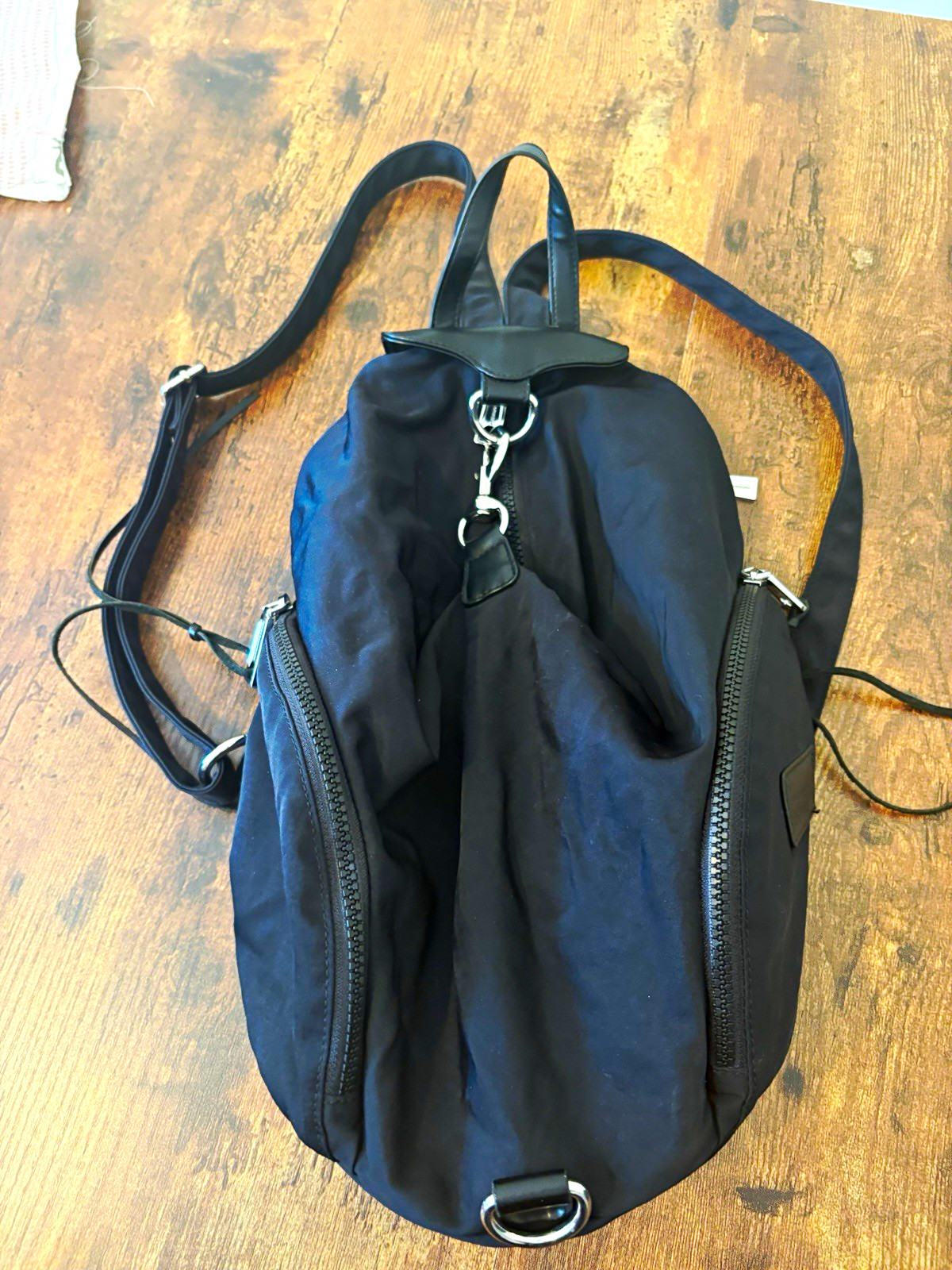 Rebecca Minkoff Black Backpack Zip/Drawstring Outer Pockets Silver Hardware