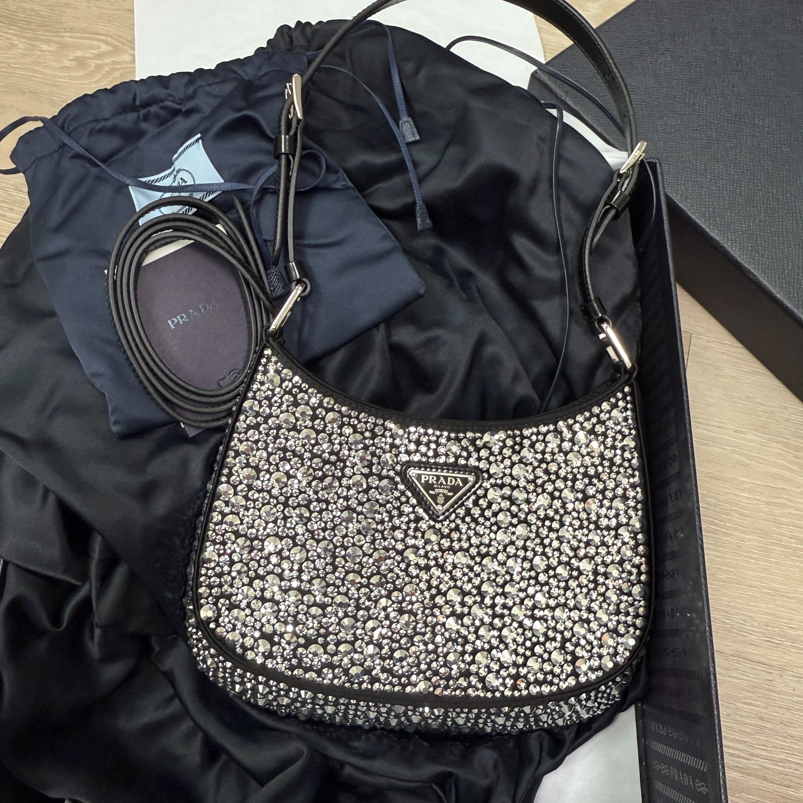 Prada Cleo Satin Bag with Crystals