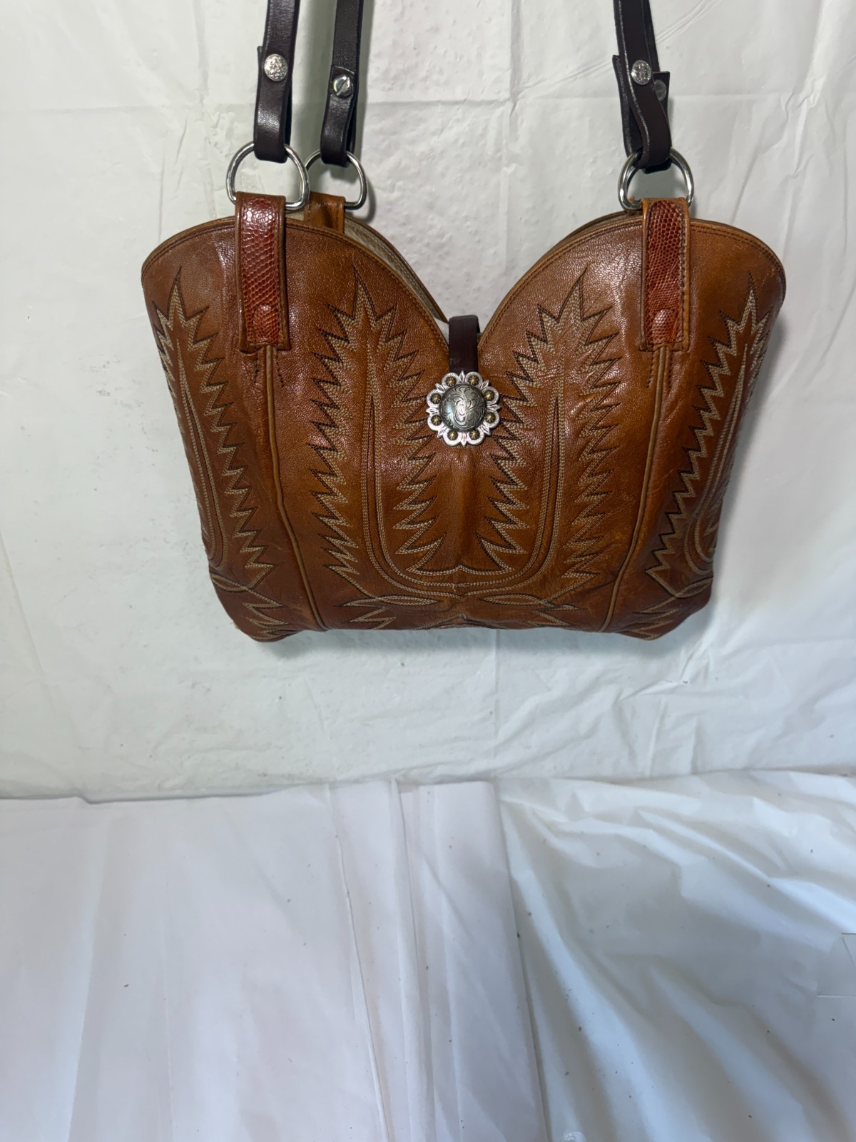 Vintage Dan Post Cowboy Brown Exotic Leather Shoulder Purse Western Women’s Bag