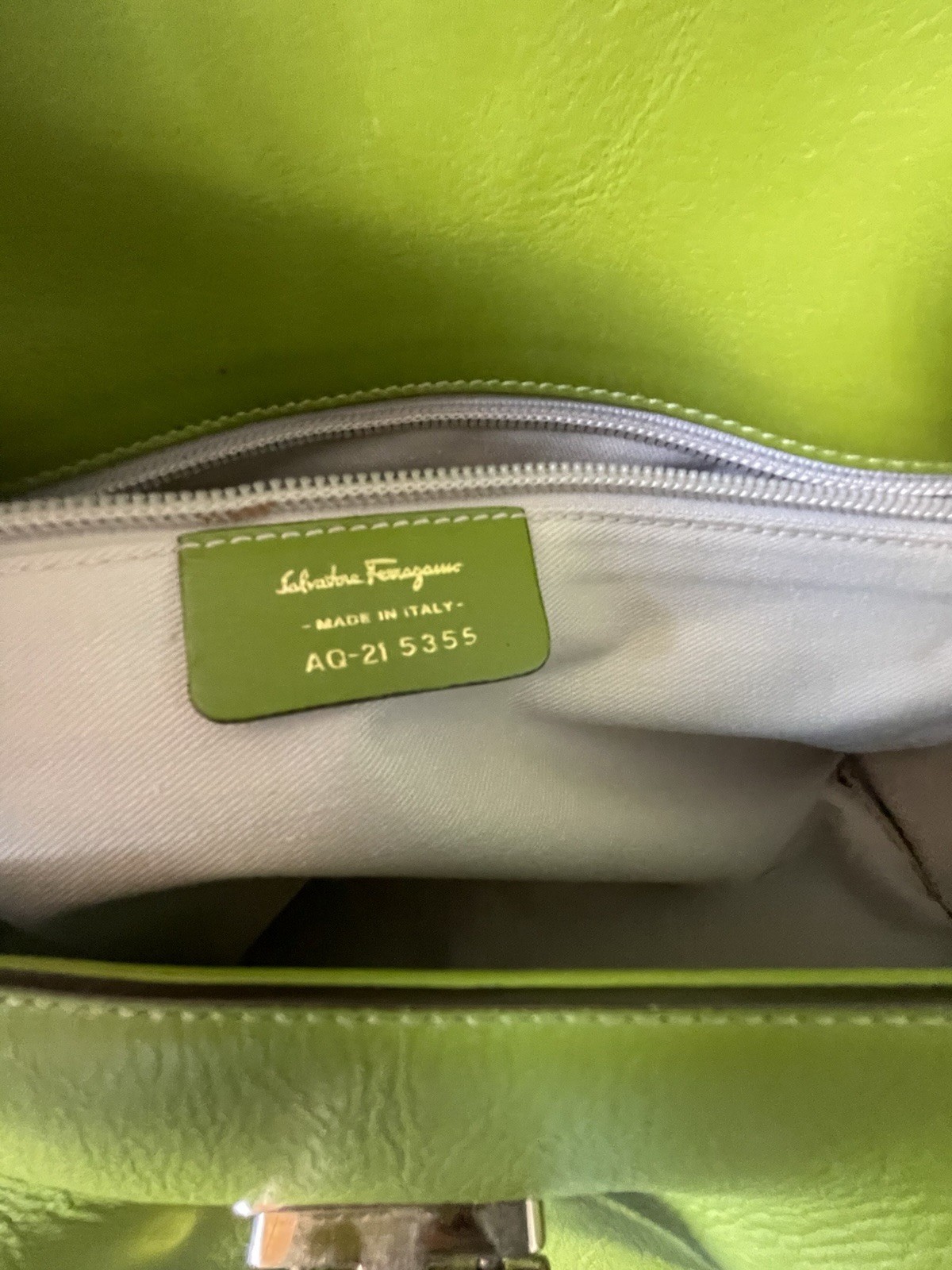 Salvatore Ferragamo Gancini Leather Handbag Green Authentic