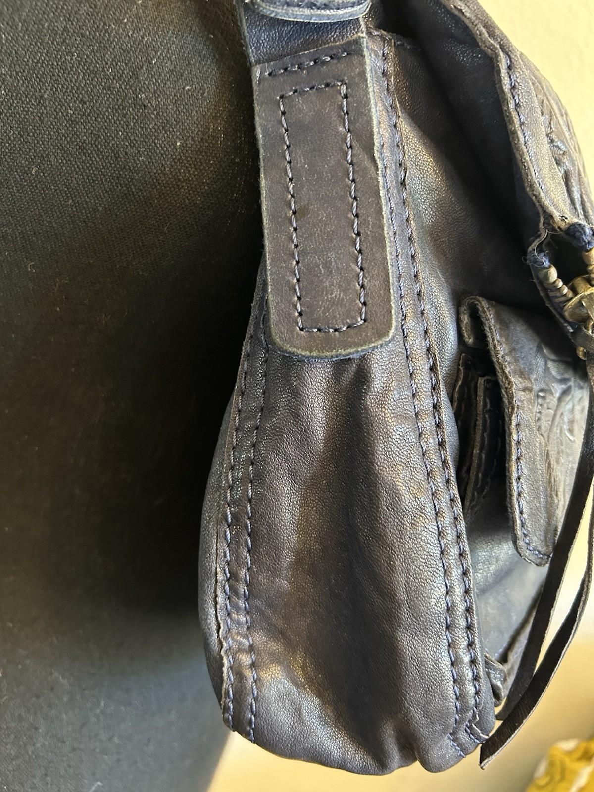 VTG Lucky Brand Y2K Dark Blue Lamb’s Leather Hobo Boho Hippie Purse EUC HTF