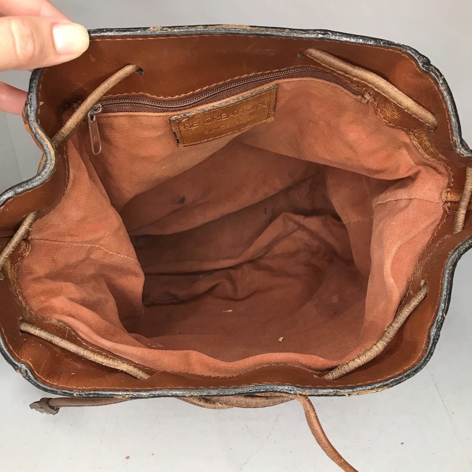 Re CREATION Crossbody Leather Purse Stiched Bag Tan
