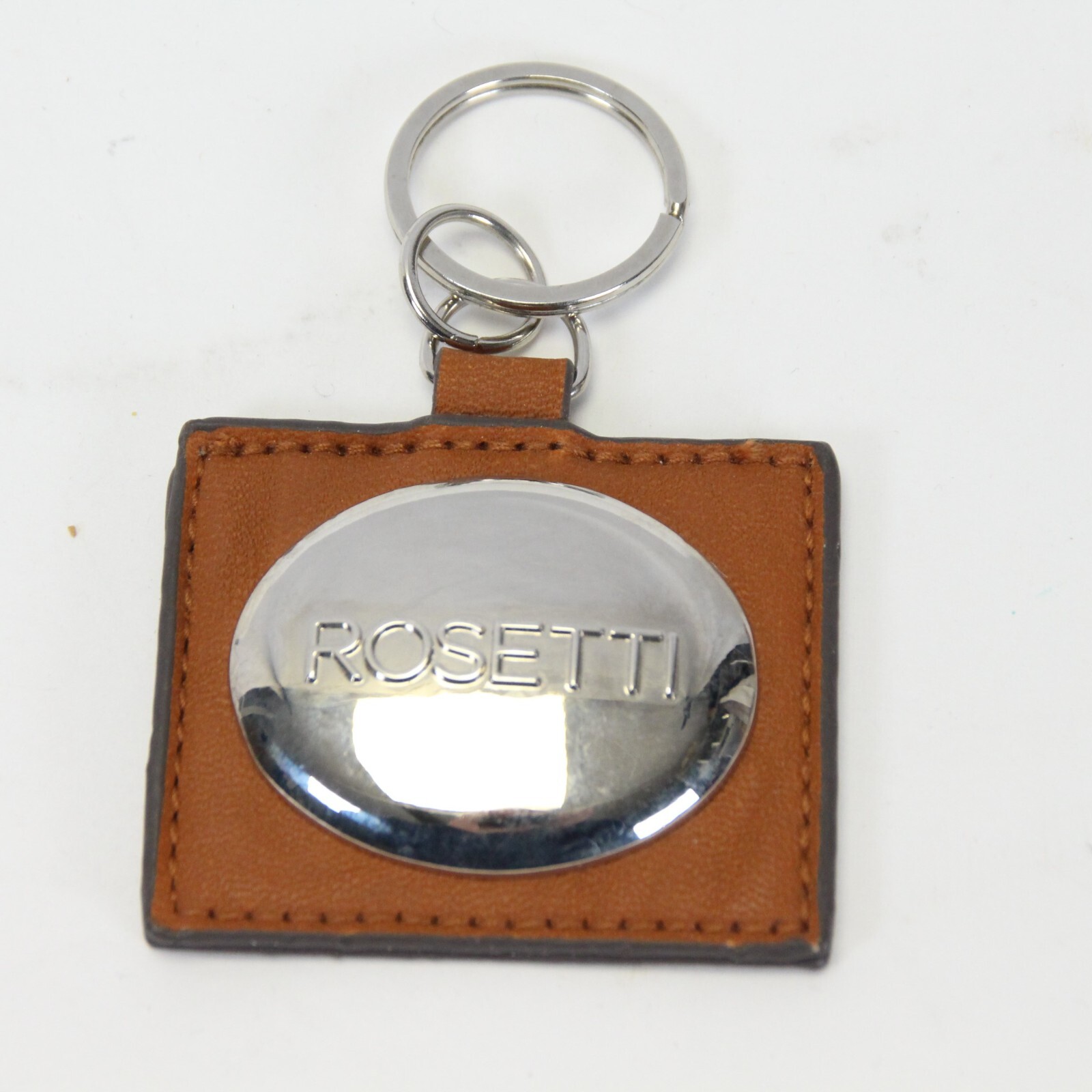 Rosetti Bag Tag Badge Brown Leather and Sliver 2-1/2″ Length x 2″ High