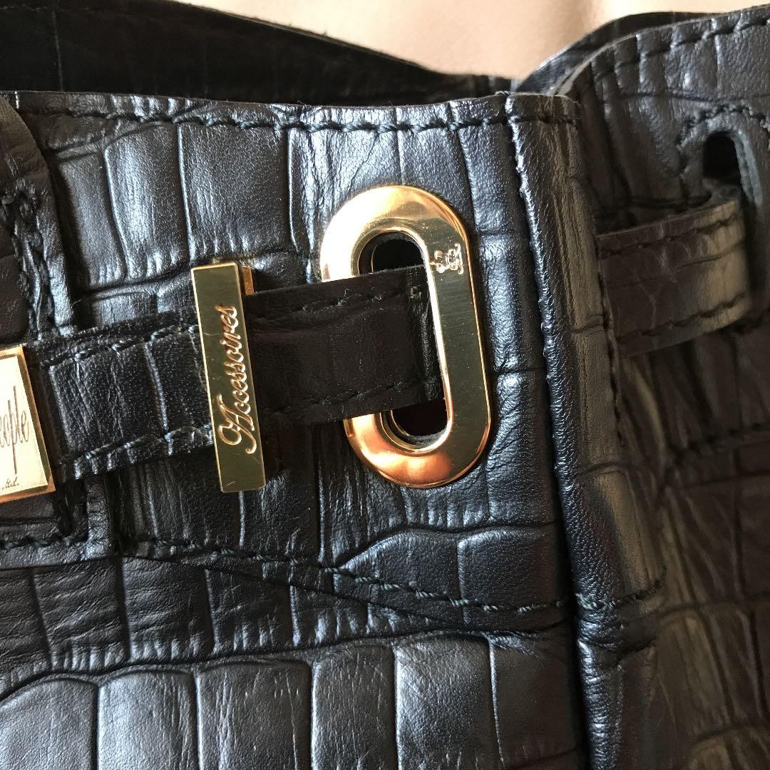 A.D.M.J. Croc Embossed Leather Black Handbag Ladies Tote Near Mint
