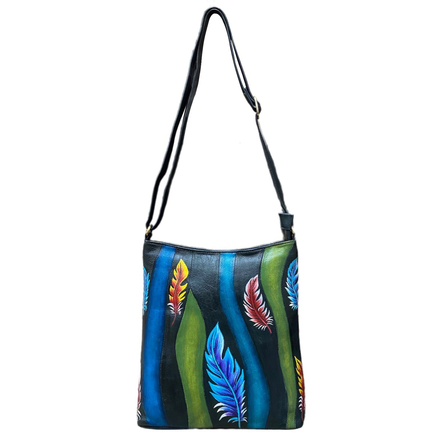 Balona Genuine Leather Women Feather Handpainted Shoulder Sling Crossbody Bag