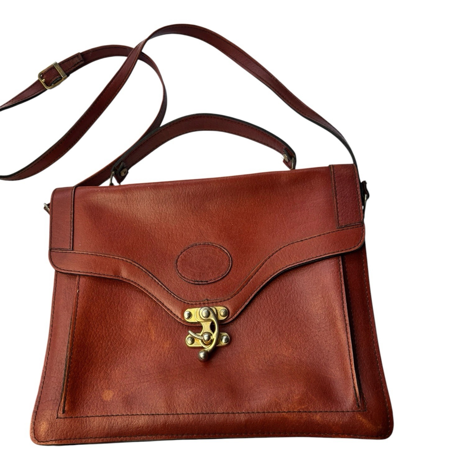 Vintage Oroton Australia Brown Leather Satchel Crossbody Shoulder Bag Top Handle