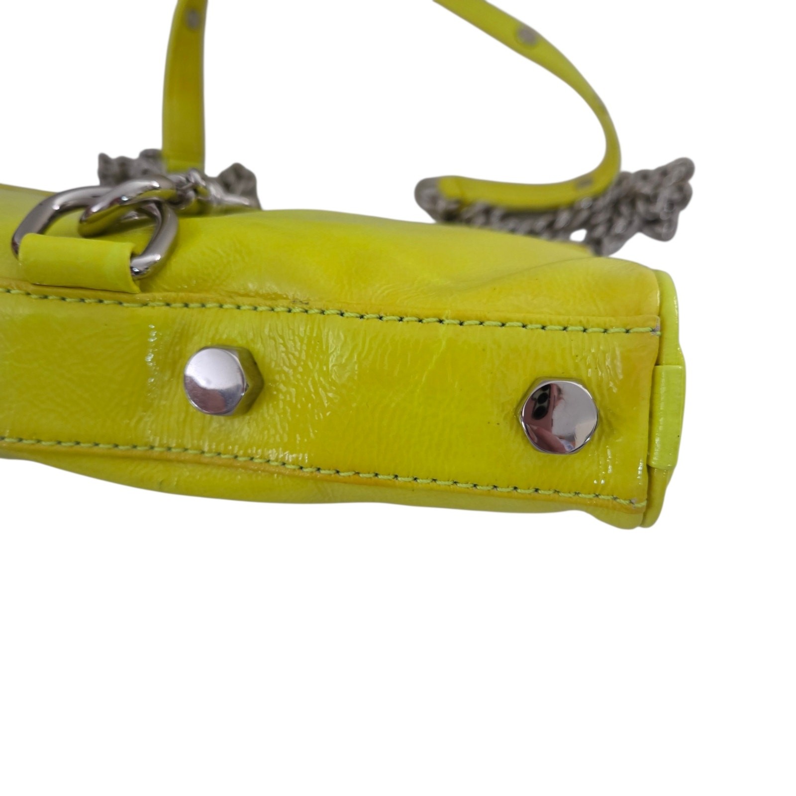 New with Flaws Rebecca Minkoff Chartreuse Mini Mac Patent Leather Crossbody Bag