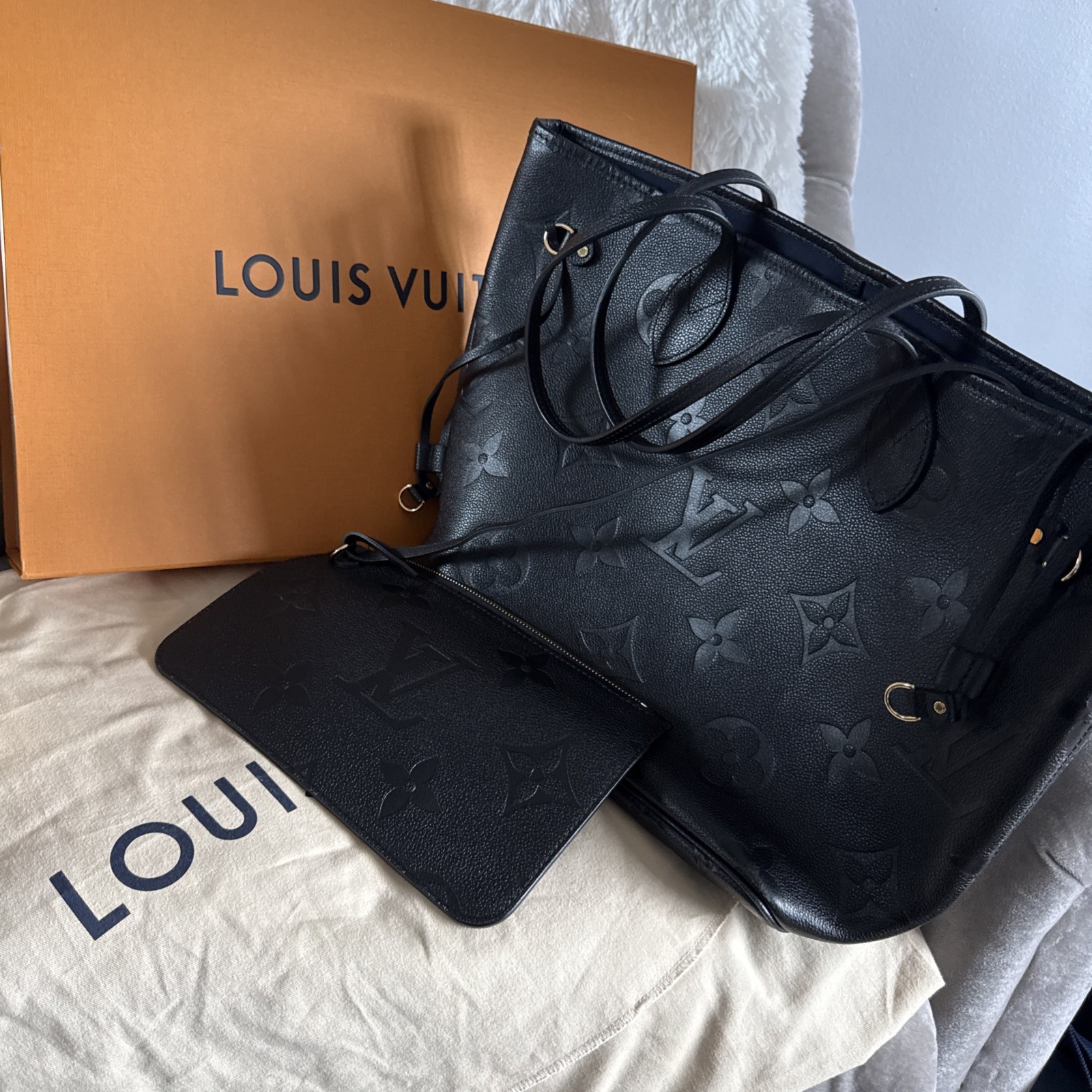Louis Viuttion Black Empreinte Leather Neverfull MM Tote Bag