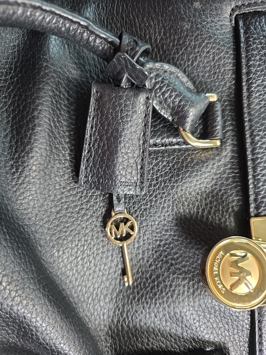 Michael Kors Black Leather Hamilton Traveler LG Satchel Tote Shoulder Bag