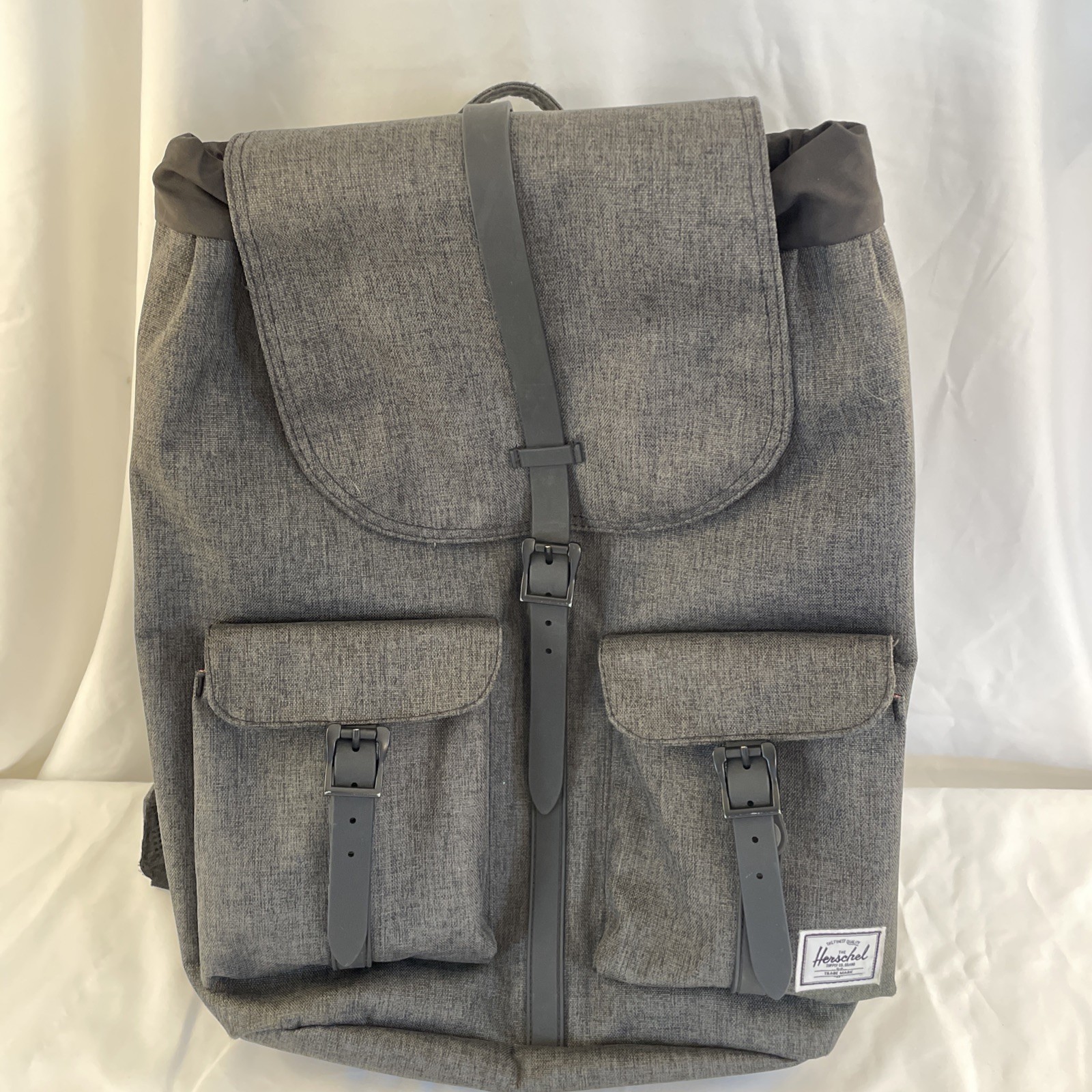 Herschel Supply Co. Little America backpack in a grey crosshatch leather straps